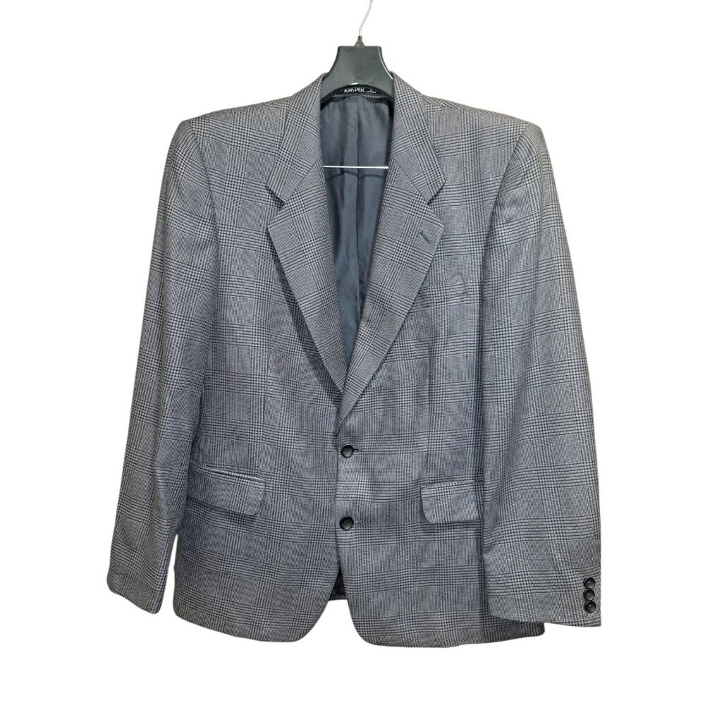 Vintage Mens Wool Silk Blazer 42R Sport Coat Gray Plaid 2 Button Kasper Canada